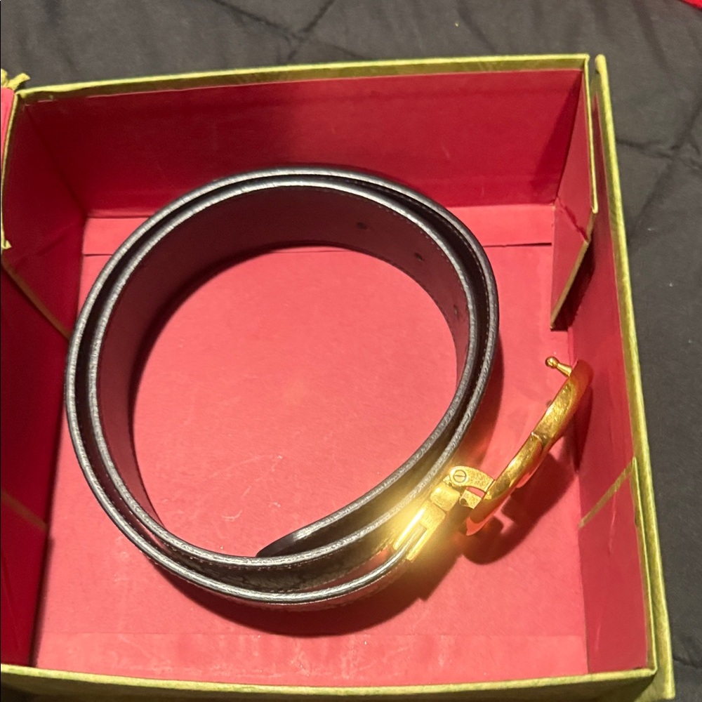 Gucci Black Leather Belt with Gold Buckle